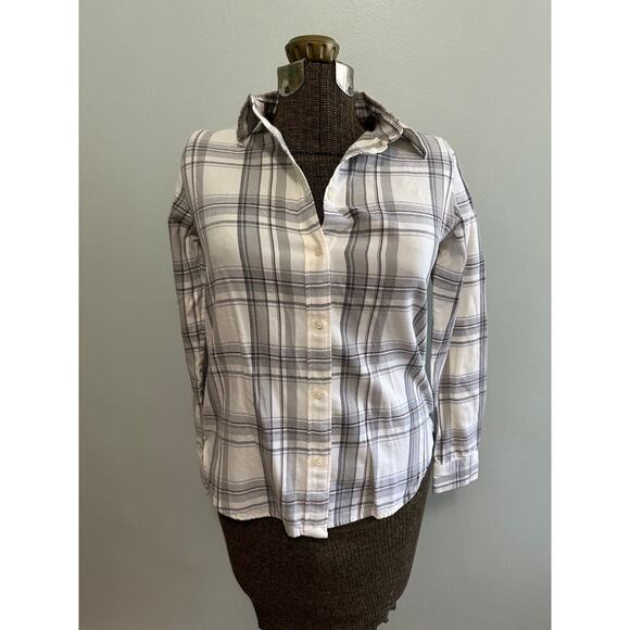 Lauren Ralph Lauren gray plaid flannel button down size petite S - Picture 1 of 6